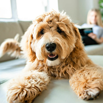 Labradoodle auf Sofa